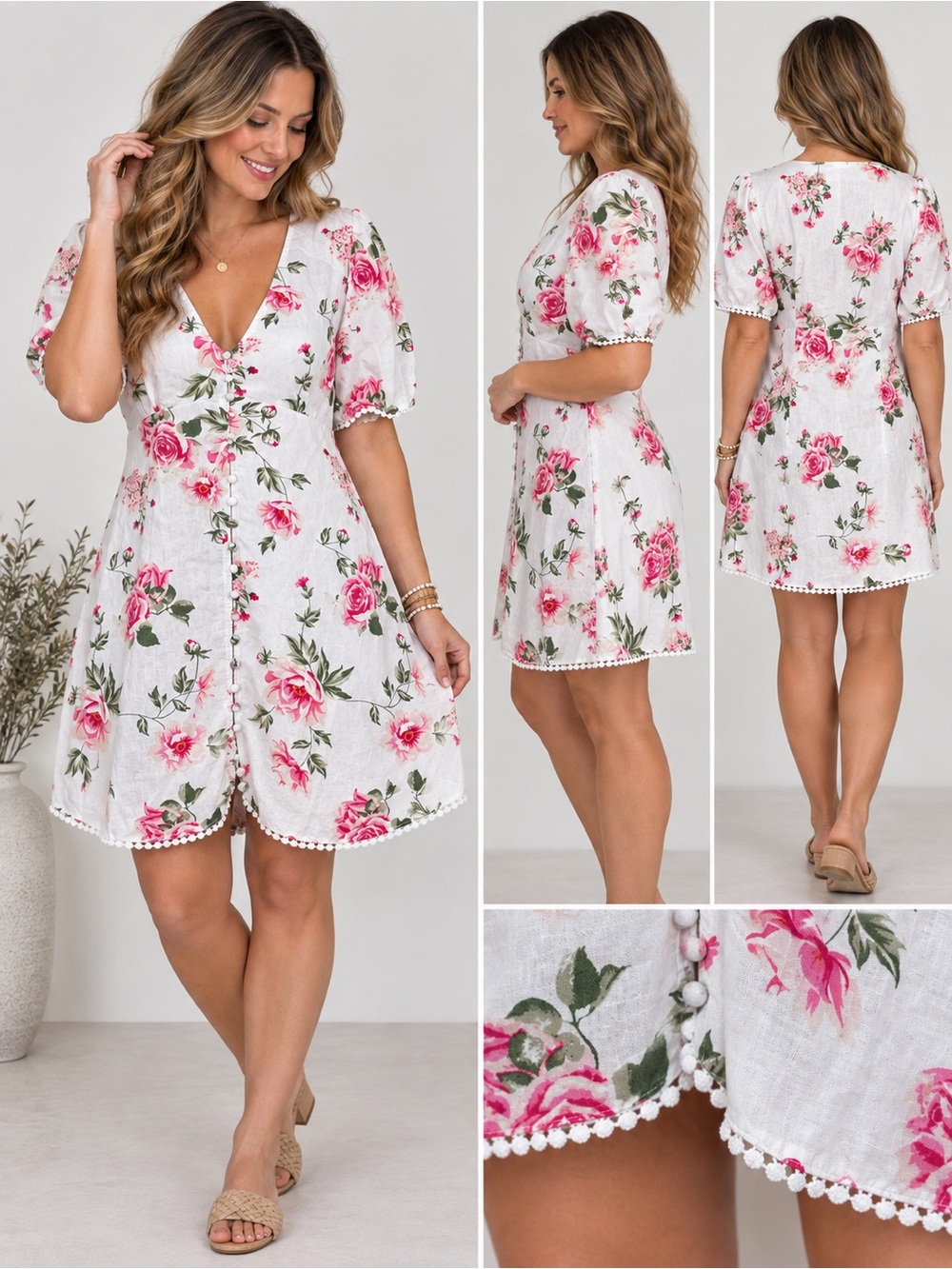 Zara Floral Pattern Crochet Edged Summer Dress EUC Medium